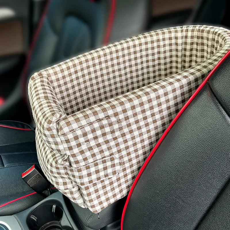 Central Console Dog Car Seat Bed – Portable Pet Carrier for Small Dogs & Cats, Travel Safety Seat