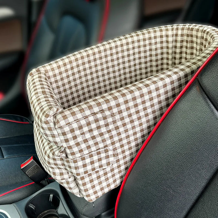 Central Console Dog Car Seat Bed – Portable Pet Carrier for Small Dogs & Cats, Travel Safety Seat