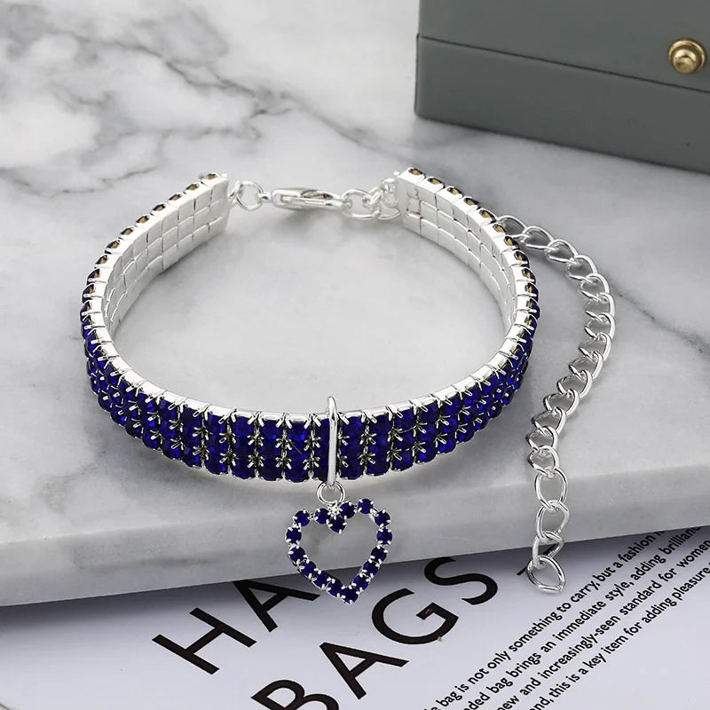 New Cat Dog Collar | Three Row Elastic Rhinestone Pet Collars | Love Decoration Necklace | Puppy Kitten Ornament | Pets Supplies