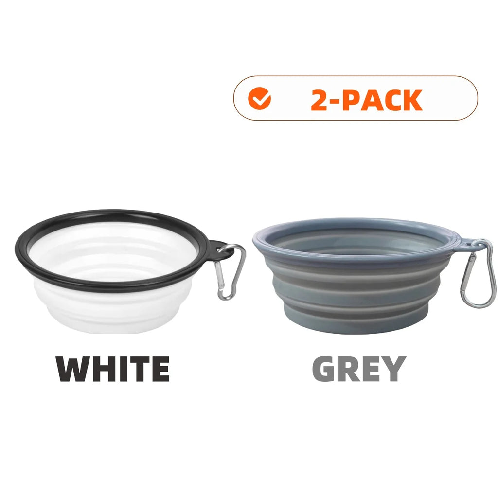 2pcs Collapsible Silicone Pet Bowls for Food & Water  | Outdoor Camping & Travel Portable Folding Supplies Dishes with Carabiner