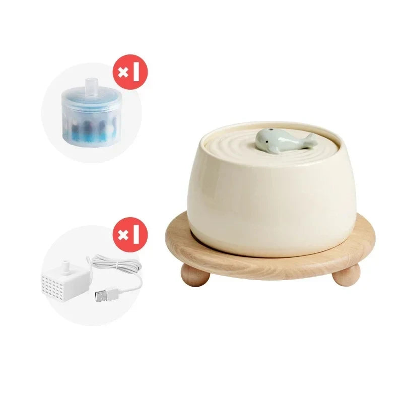 1.3L Ceramic Cat Water Fountain | USB Rechargeable Pet Water Dispenser | Automatic Circulating Filter for Cats & Small Dogs