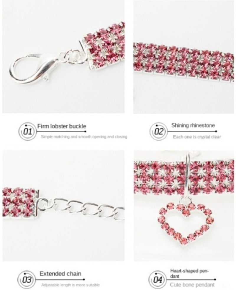 New Cat Dog Collar | Three Row Elastic Rhinestone Pet Collars | Love Decoration Necklace | Puppy Kitten Ornament | Pets Supplies