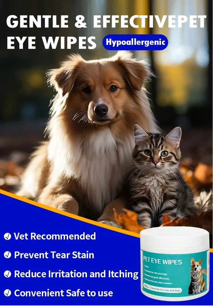 100pcs Pet Tear Stain Remover Wipes – Gentle Eye Area Cleaning Pads for Dogs & Cats