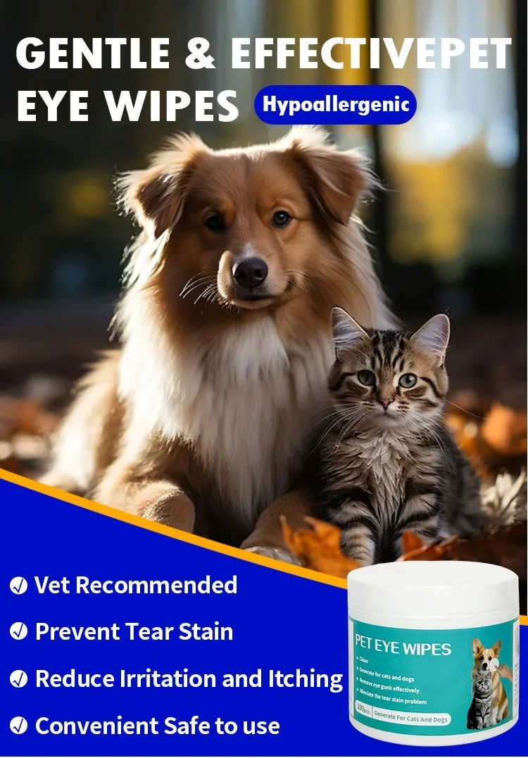 100pcs Pet Tear Stain Remover Wipes – Gentle Eye Area Cleaning Pads for Dogs & Cats