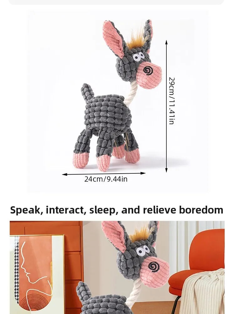 Dog Chew Toy – Donkey Shape Interactive Plush with Squeaker & Molar Training