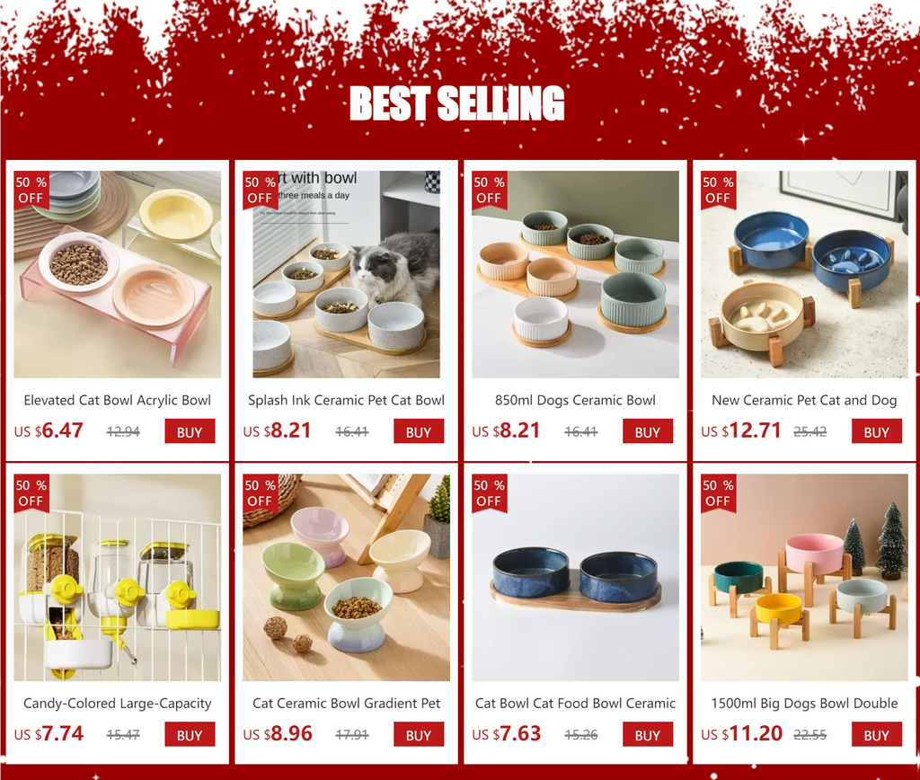 Cat Bowl | Cat Food Bowl | Ceramic Pet Food & Water Feeder | For Small & Medium-Sized Dogs | Spine Protection | Rollover Prevention