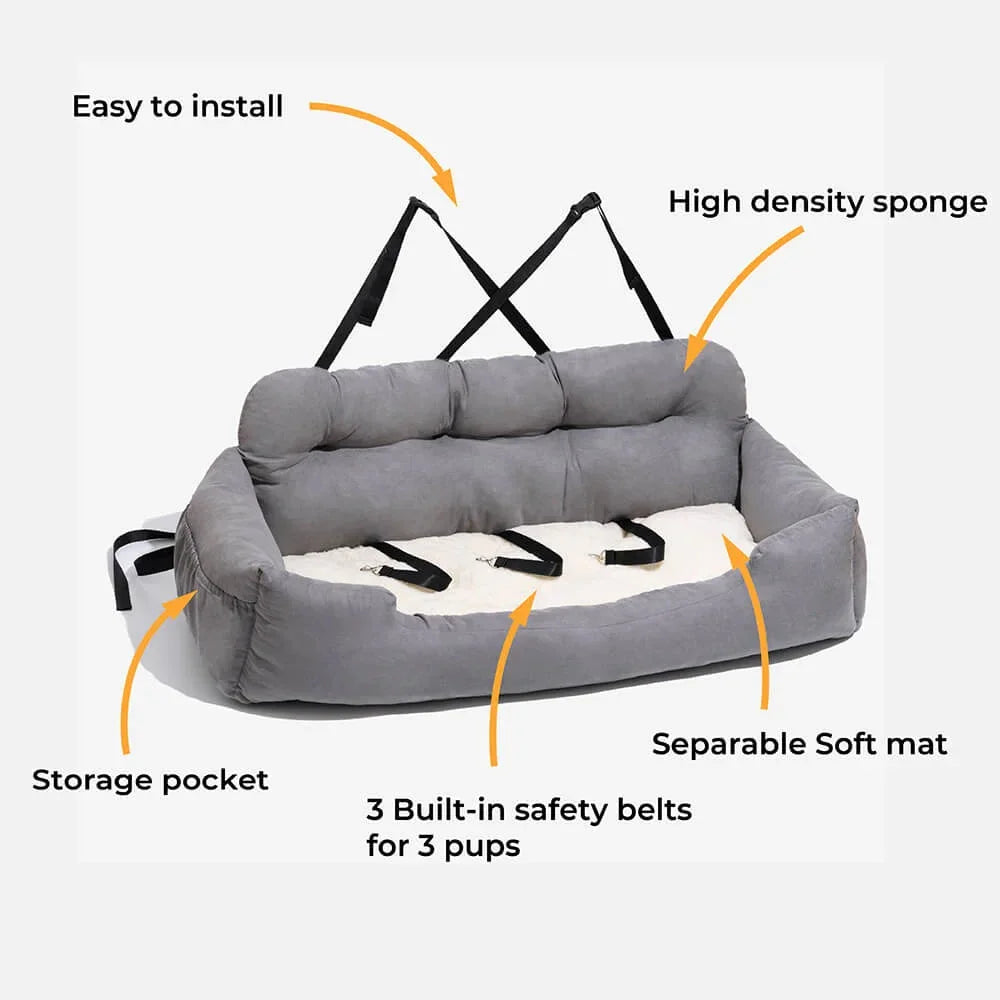 Large Dog Car Seat Carrier – Foldable Pet Travel Bed with Safety Straps & Washable Cover