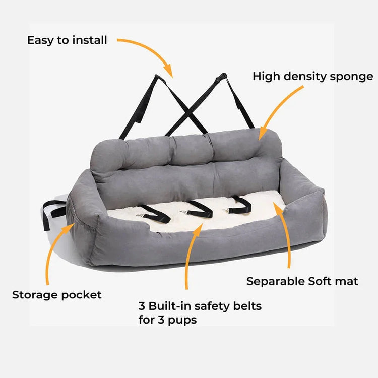 Large Dog Car Seat Carrier – Foldable Pet Travel Bed with Safety Straps & Washable Cover