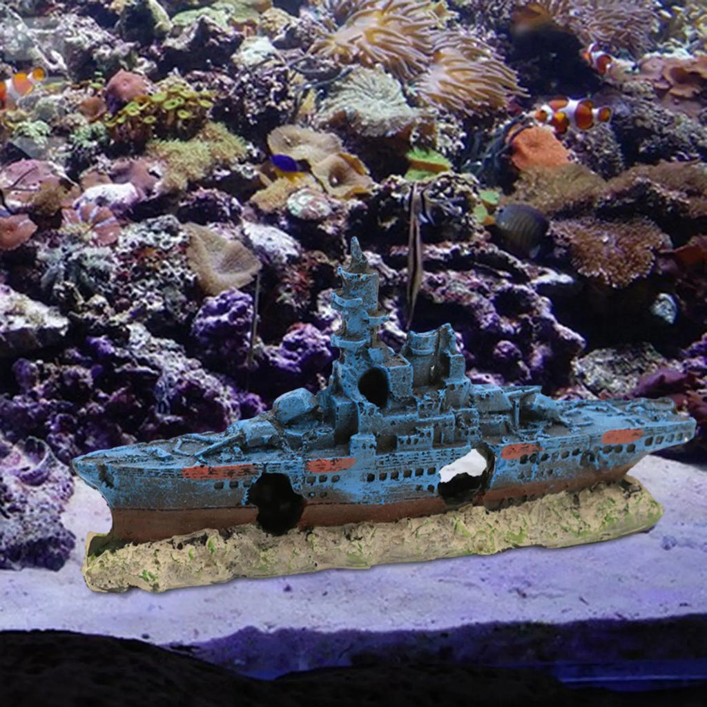 Aquarium Shipwreck Decoration – Resin Fish Tank Ornament with Hiding Cave
