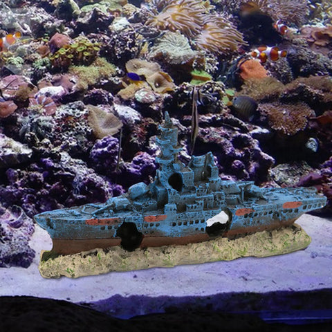 Aquarium Shipwreck Decoration – Resin Fish Tank Ornament with Hiding Cave