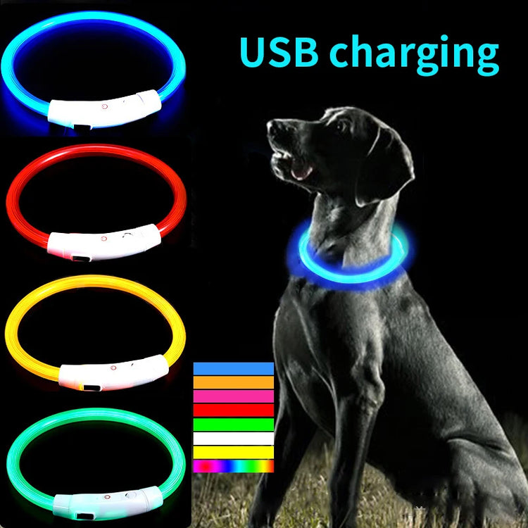 USB Rechargeable LED Dog Collar – Adjustable Luminous Safety Light Collar for Night Visibility