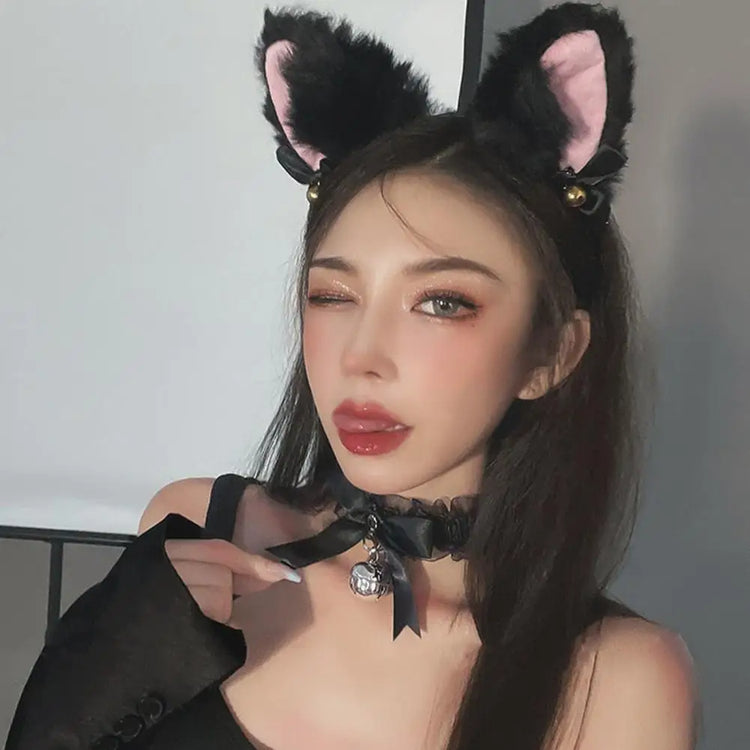 Cosplay Cat Costume Kit | Plush Accessories Set - Headband/Tail/Gloves/Necklace | Dress-Up | Party Wear | Halloween Outfit