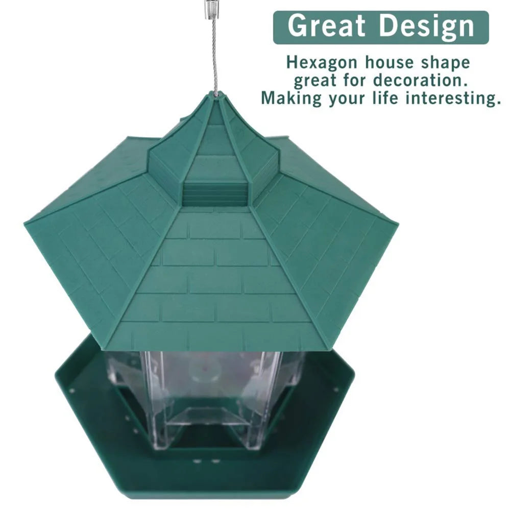 Wild Bird Feeder | Hanging Hexagonal Roof Pavilion | Semi-Automatic Garden Decoration | 1PCS