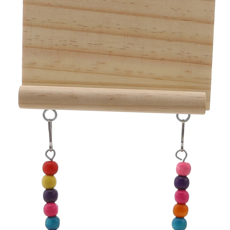 Bird Swing Toy | Wooden Parrot Perch Stand with Chewing Beads | Cage Playground for Budgie Birds