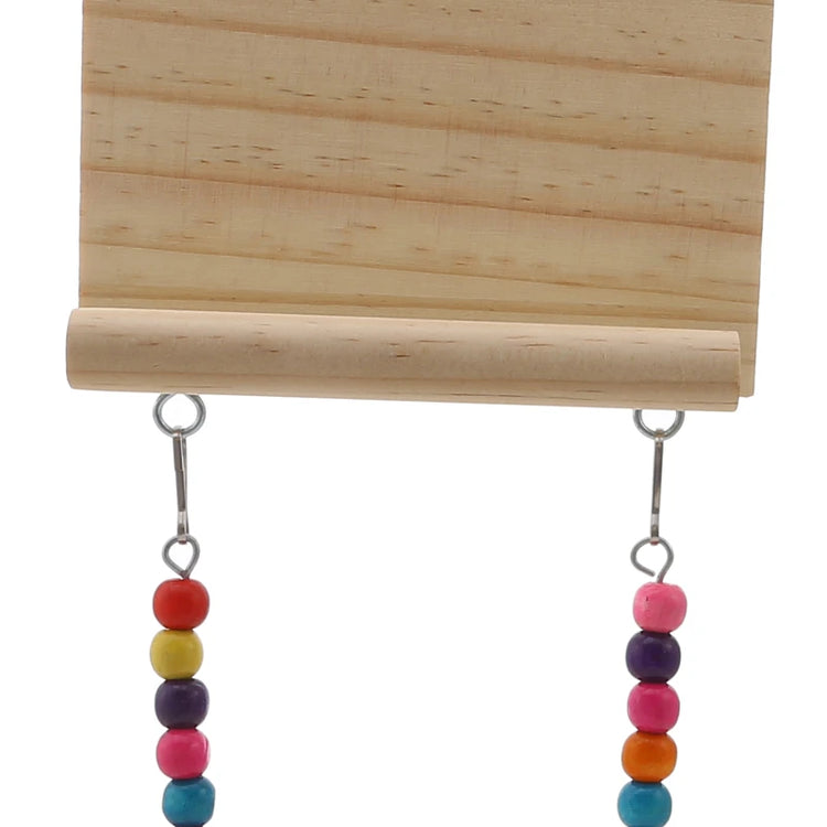 Bird Swing Toy | Wooden Parrot Perch Stand with Chewing Beads | Cage Playground for Budgie Birds