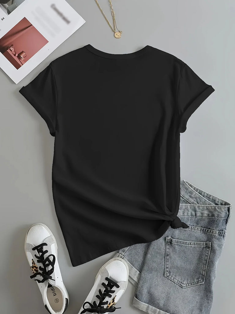 Cat Print T-shirt | Short Sleeve | Crew Neck | Casual Top- Summer & Spring | Women's Clothing