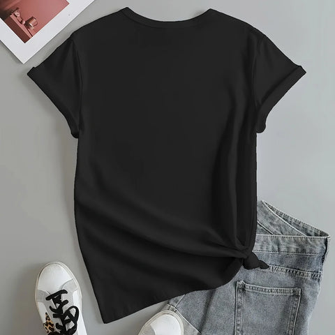 Cat Print T-shirt | Short Sleeve | Crew Neck | Casual Top- Summer & Spring | Women's Clothing