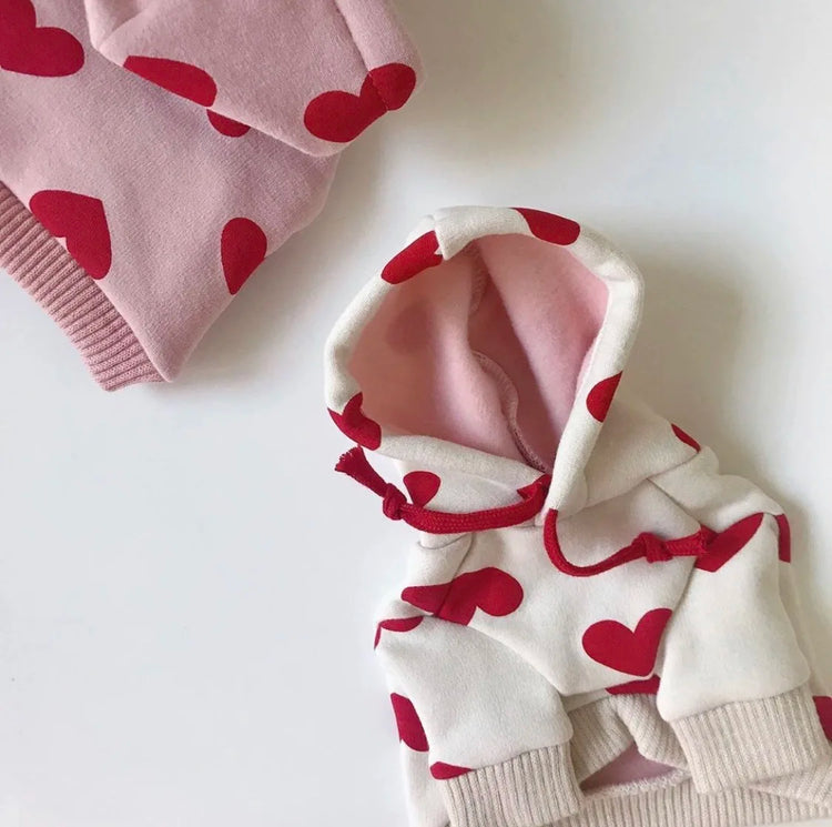 Warm Love Print Fleece Hoodie for Dogs & Cats | Pet Sweater for Small Pets | Autumn/Winter Wear