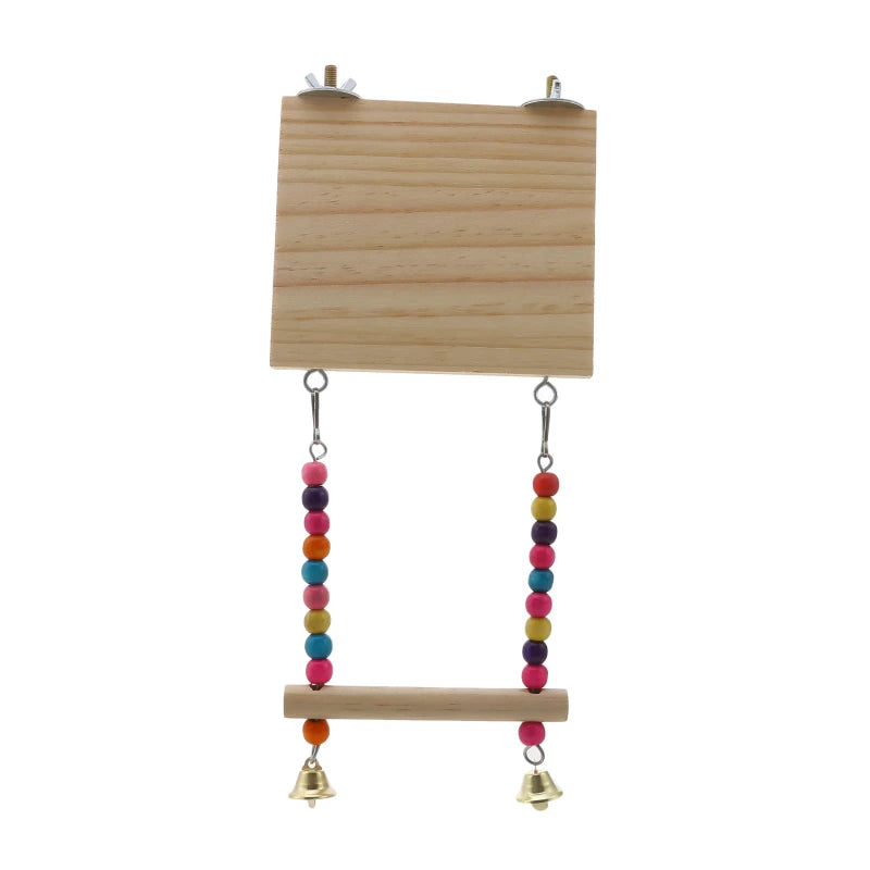 Bird Swing Toy | Wooden Parrot Perch Stand with Chewing Beads | Cage Playground for Budgie Birds