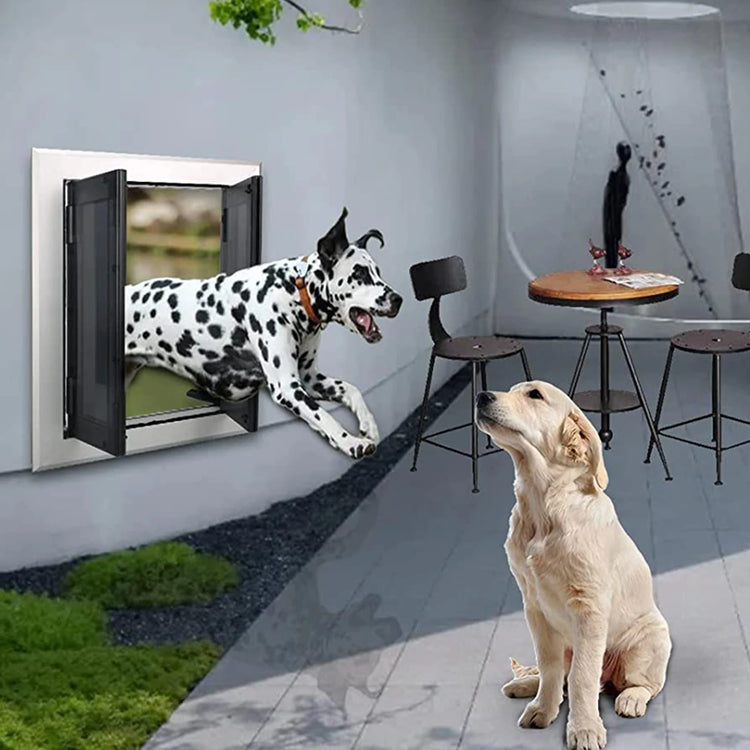 Heavy-Duty Aluminum Dog Door with Lockable Dual Flap – Magnetic Closure Pet Door for Medium & Large Dogs, Indoor/Outdoor Use
