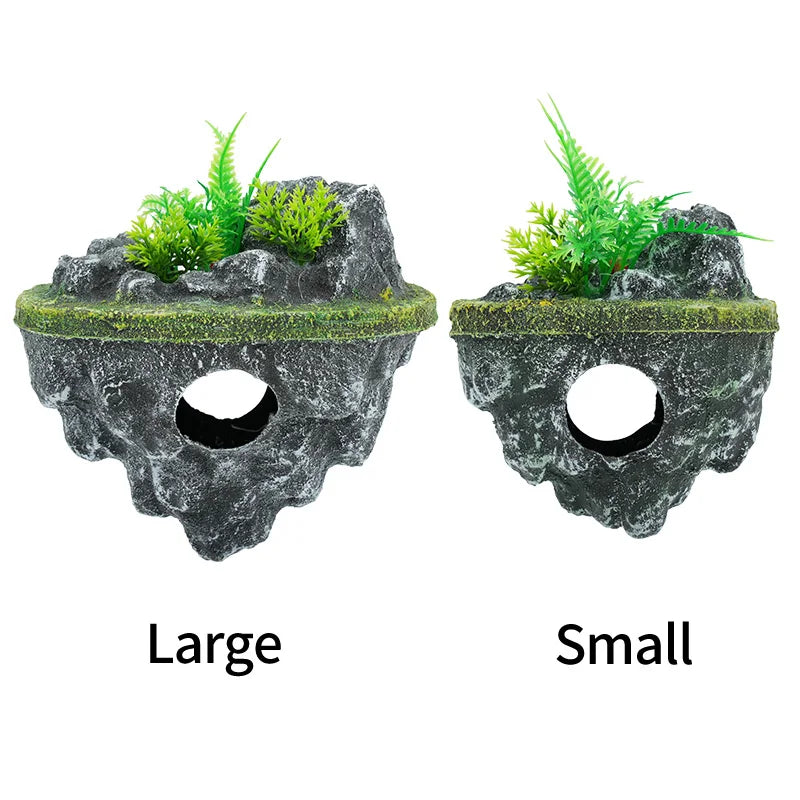 Suspended Island Fish Tank Decorative Creative Floating Stone Simulation Plants Caverns Crafts Ornaments Aquarium Accessories