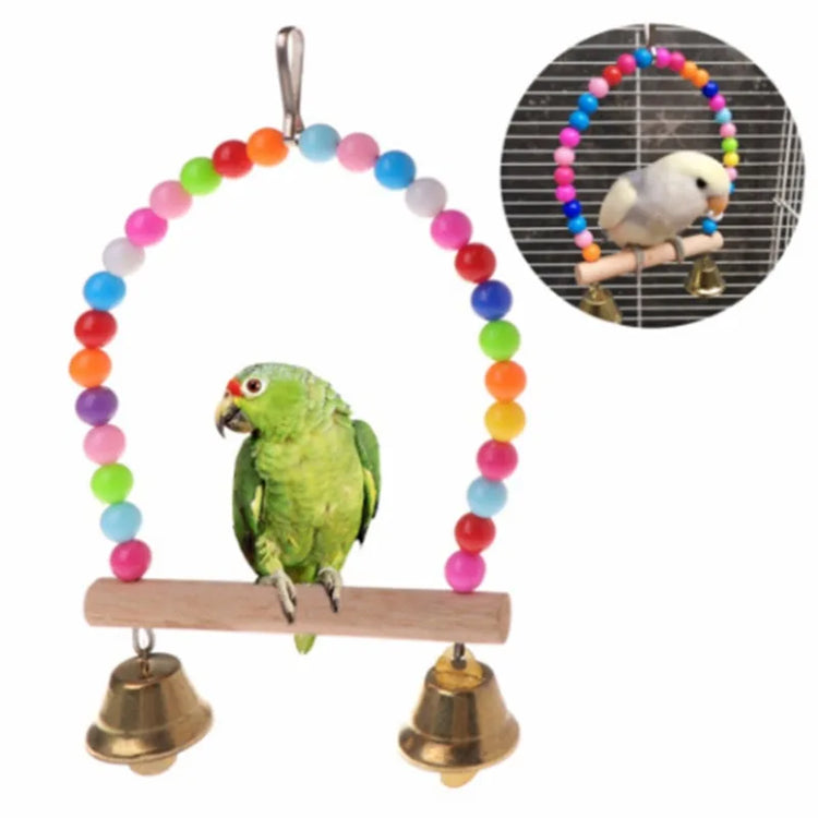 Bird Swing Toy | Wooden Parrot Perch Stand with Chewing Beads for Budgie Birds