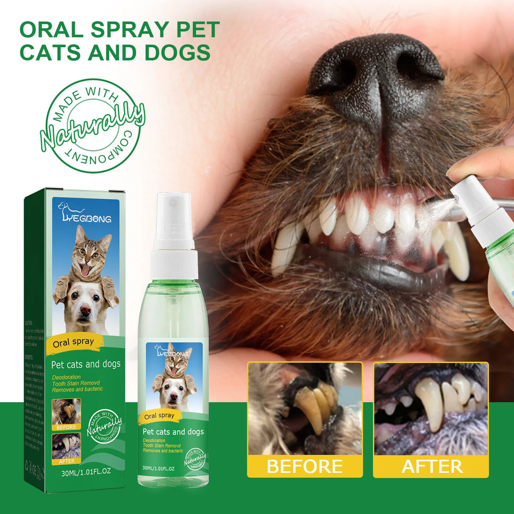 Pet Teeth Cleaning Spray 30ml – Dog & Cat Oral Care, Breath Freshener, Tartar & Stain Remover