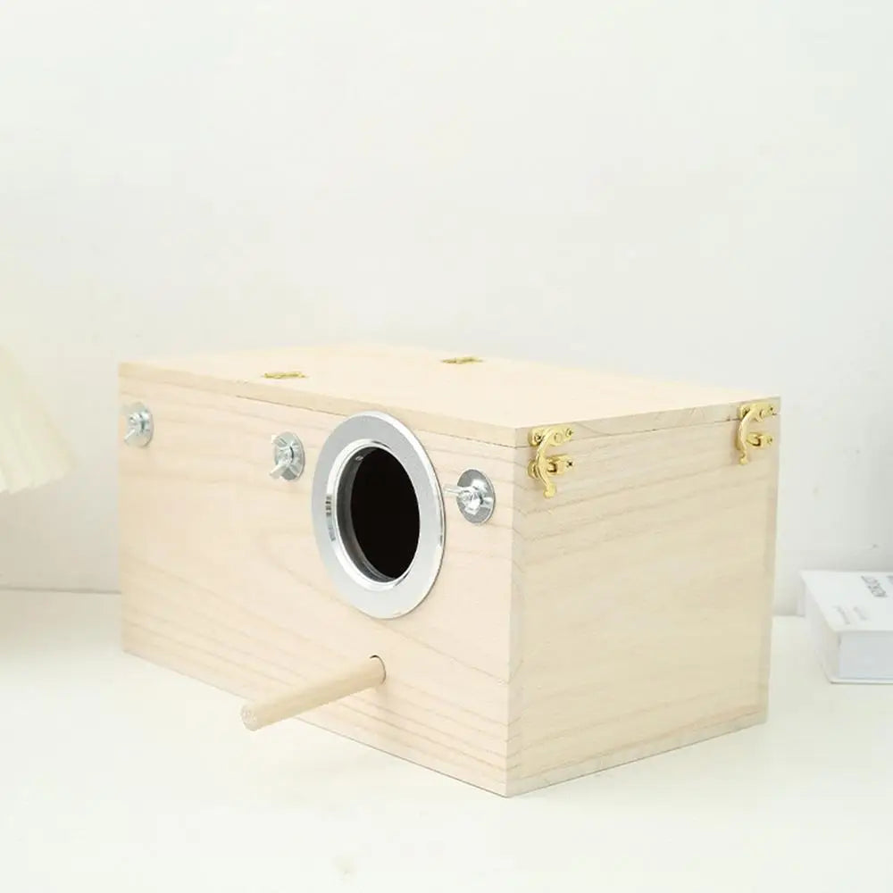 Wood Bird Nest Box | Breeding House with Perch for Parakeets & Small Birds | Decorative Cage Accessory for Indoor & Outdoor Use