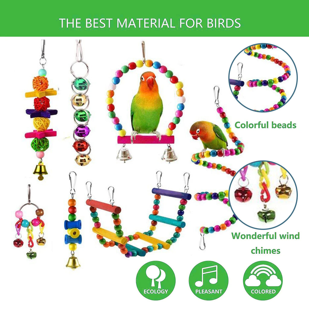 7PCS/16PCS Bird Toy Set | Parrot Cage Accessories - Safe Durable Hanging Toys / Bell & Chew Toys for Cockatiels, Parakeets, Lovebirds