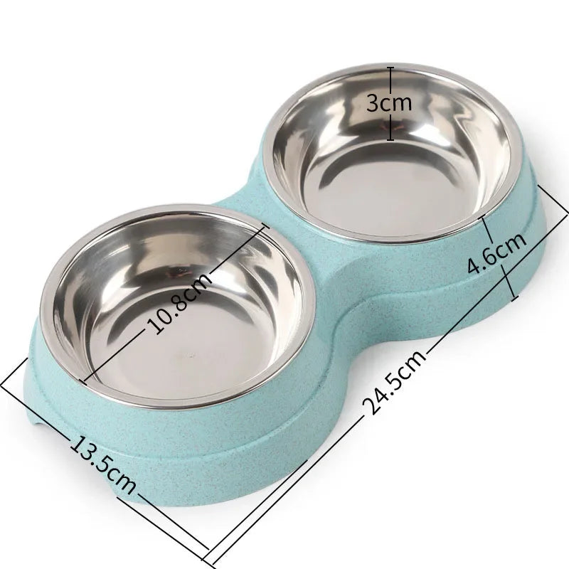 Double Pet Bowl for Small Dogs & Cats – Stainless Steel Food and Water Feeder with Non-Slip Base