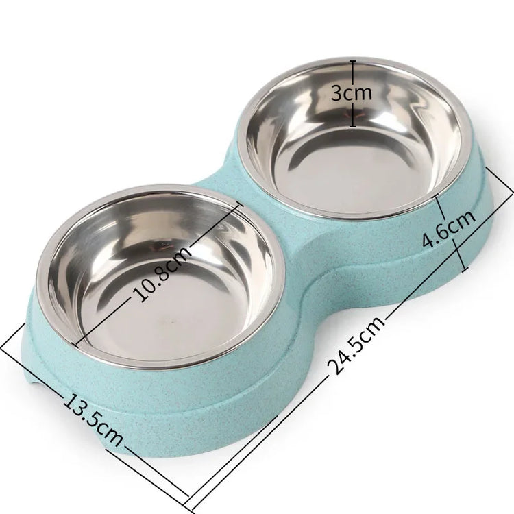 Double Pet Bowl for Small Dogs & Cats – Stainless Steel Food and Water Feeder with Non-Slip Base