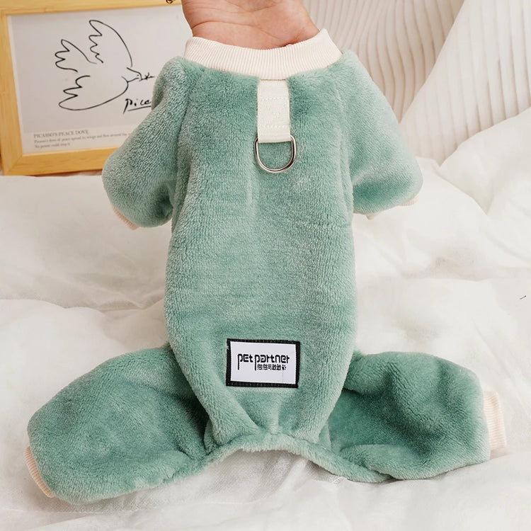 Fleece Warm Winter Dog Jumpsuit Pajamas for Small Dogs | Pomeranian Puppy Nightshirt & Cat Overalls
