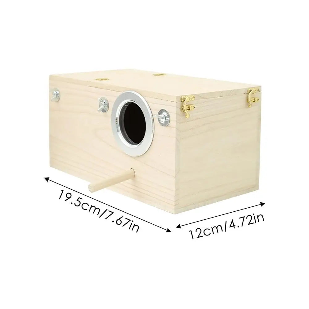 Wood Bird Nest Box | Breeding House with Perch for Parakeets & Small Birds | Decorative Cage Accessory for Indoor & Outdoor Use