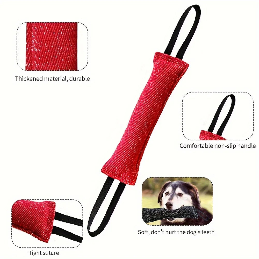 Dog Training Bite Stick – Double Handle Jute Tug Toy for Interactive Play & Training