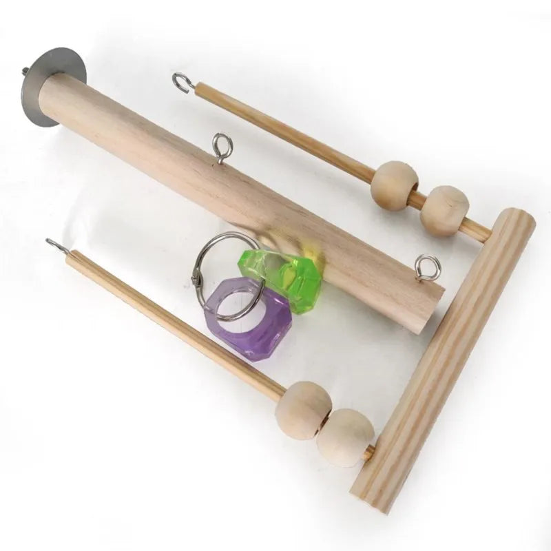 Bird Swing Toy | Wooden Parrot Perch Stand with Chewing Beads for Budgie Birds