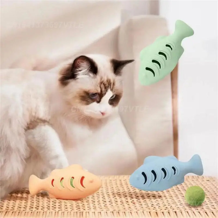 Silicone Cat Toy | Fish Shape | Self-Entertainment Chew Toy | Catnip Mint Scent | Durable Cat Play Tool | Happy Supplies for Cats