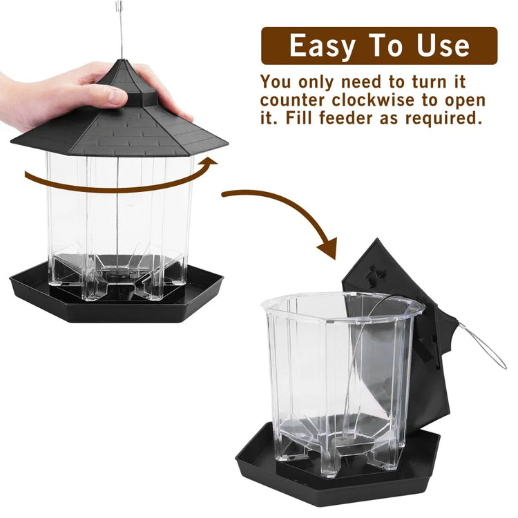 Wild Bird Feeder | Hanging Hexagonal Roof Pavilion | Semi-Automatic Garden Decoration | 1PCS