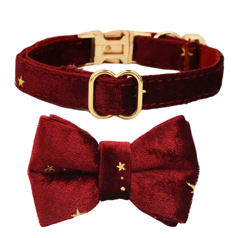 Cat Collar Bowknot | Adjustable Safety Personalized Pet Collar - Customized Name | Soft Corduroy with Bell