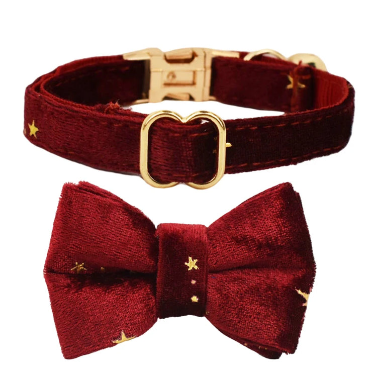 Cat Collar Bowknot | Adjustable Safety Personalized Pet Collar - Customized Name | Soft Corduroy with Bell