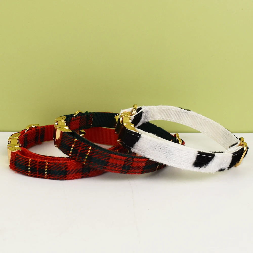 Cat Collar Bowknot | Adjustable Safety Personalized Pet Collar - Customized Name | Soft Corduroy with Bell