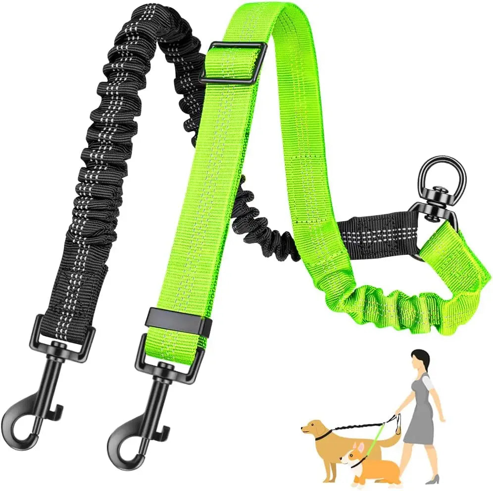 GOYN Upgraded Double Dog Leash with Shock Absorbing Bungee – Adjustable, Tangle-Free & Reflective