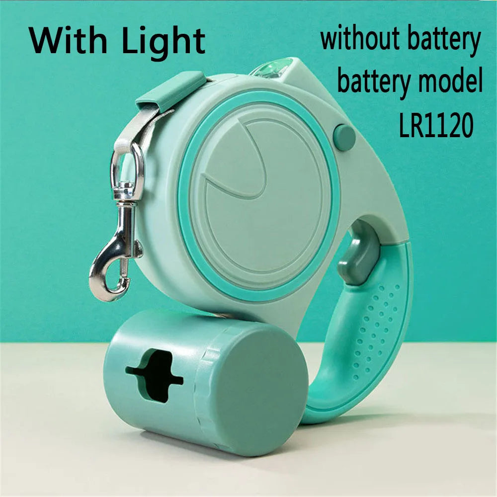 Retractable Dog Leash with LED Light and Waste Bag – 5M Durable Nylon Rope