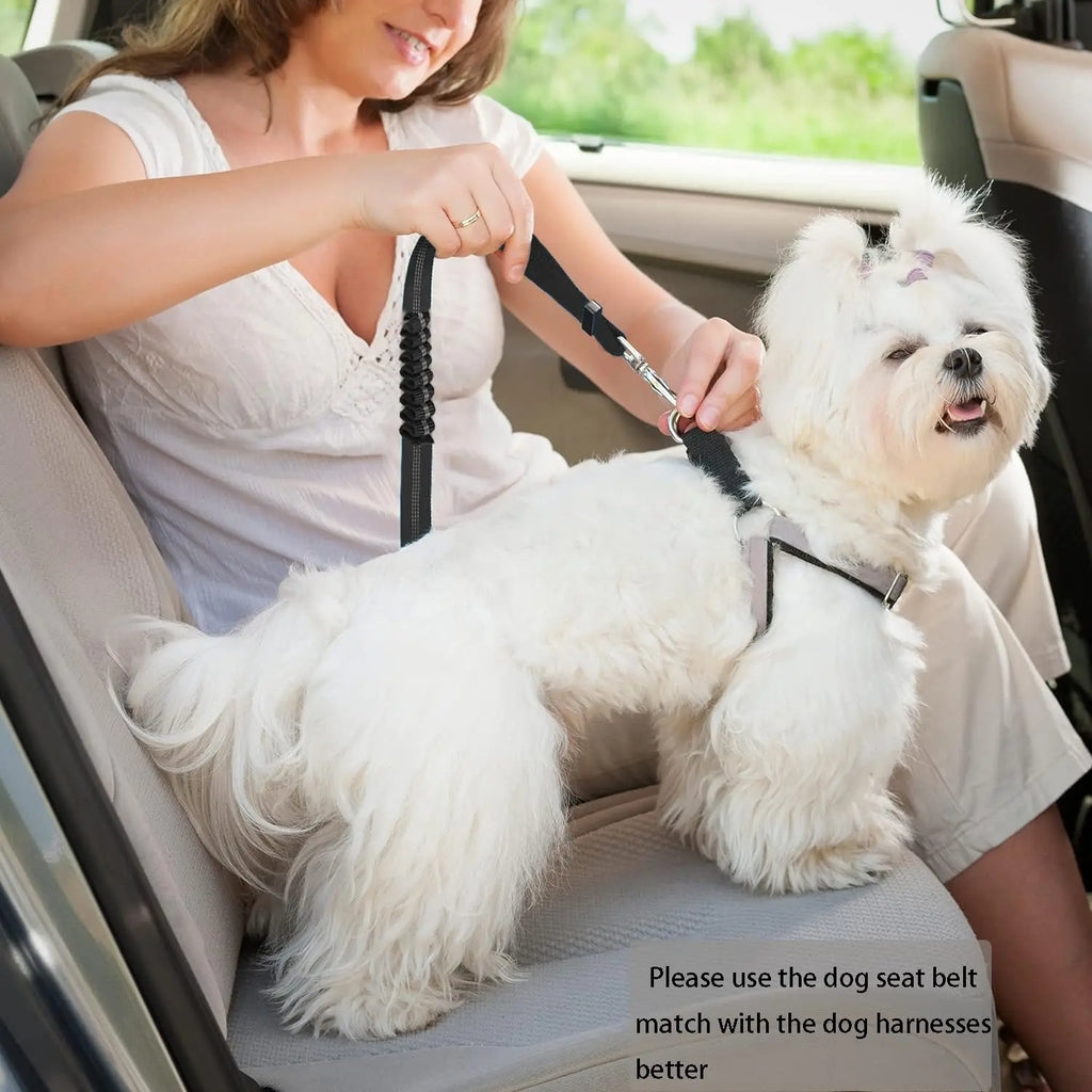 Adjustable Dog Car Seat Belt | Striped Nylon Large Dog Traction Rope for Car Rides