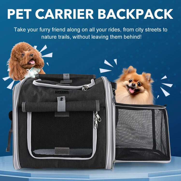 Multifunctional Soft-Sided Dog Bike Basket – Expandable Pet Carrier Backpack with 4 Open Doors