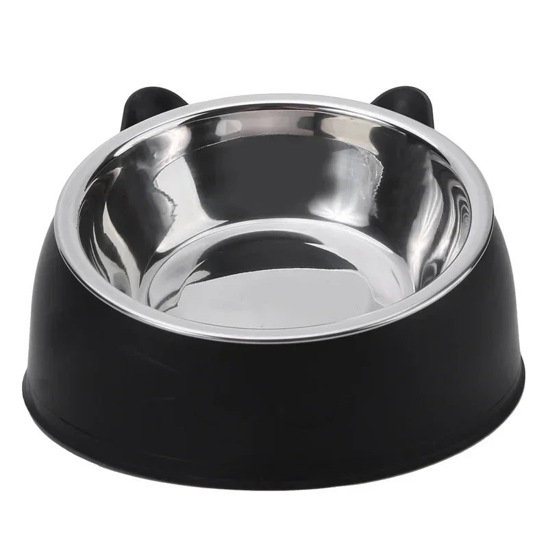 1pc Cat Bowl | Lovely Creative Inclined Kitten & Puppy Food Bowl | Stainless Steel Feeder | Cats Drinking Bowl | Pet Dogs & Cats Feeders