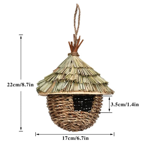 Natural Woven Bird Nest | Hanging Grass Egg Cage for Finches, Parrots & Small Birds | Handcrafted Outdoor Bird House