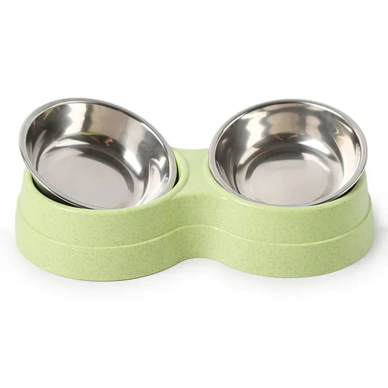 Double Pet Bowl for Small Dogs & Cats – Stainless Steel Food and Water Feeder with Non-Slip Base