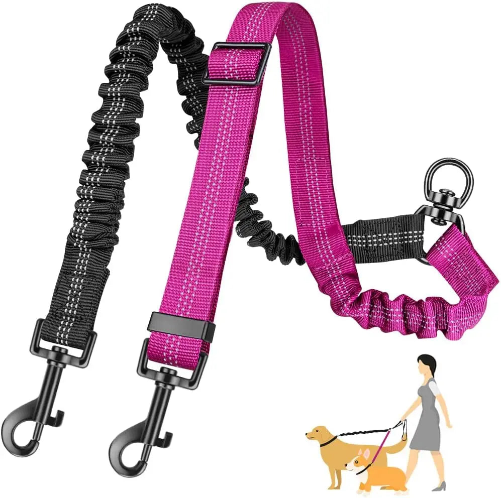 GOYN Upgraded Double Dog Leash with Shock Absorbing Bungee – Adjustable, Tangle-Free & Reflective
