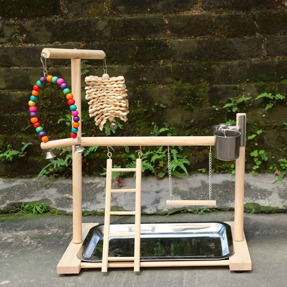 Bird Playground Perch Stand | Swing, Feeding Cups, Climbing Ladder | Parrot Playstand Exercise Playgym for Parakeet, Cockatiel, Lovebird