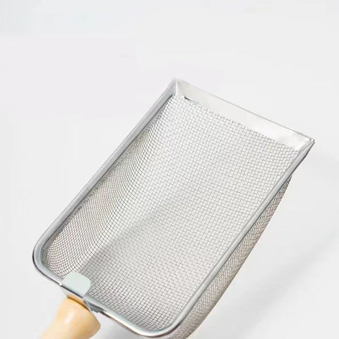 Cat Litter Shovel | Stainless Steel Scoop | Fine Mesh Sifter | Reptile Sand Substrate Cleaner | Durable Poop Scoop with Wooden Handle